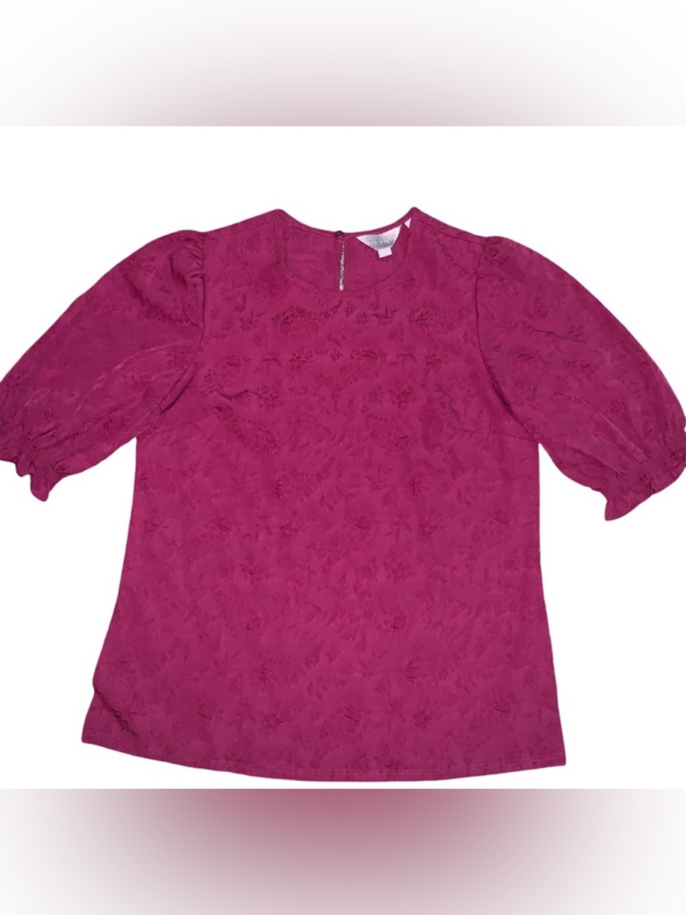Ted Baker Women’s Floral Textured Puff Sleeve Blouse Top XS Preppy Burgundy